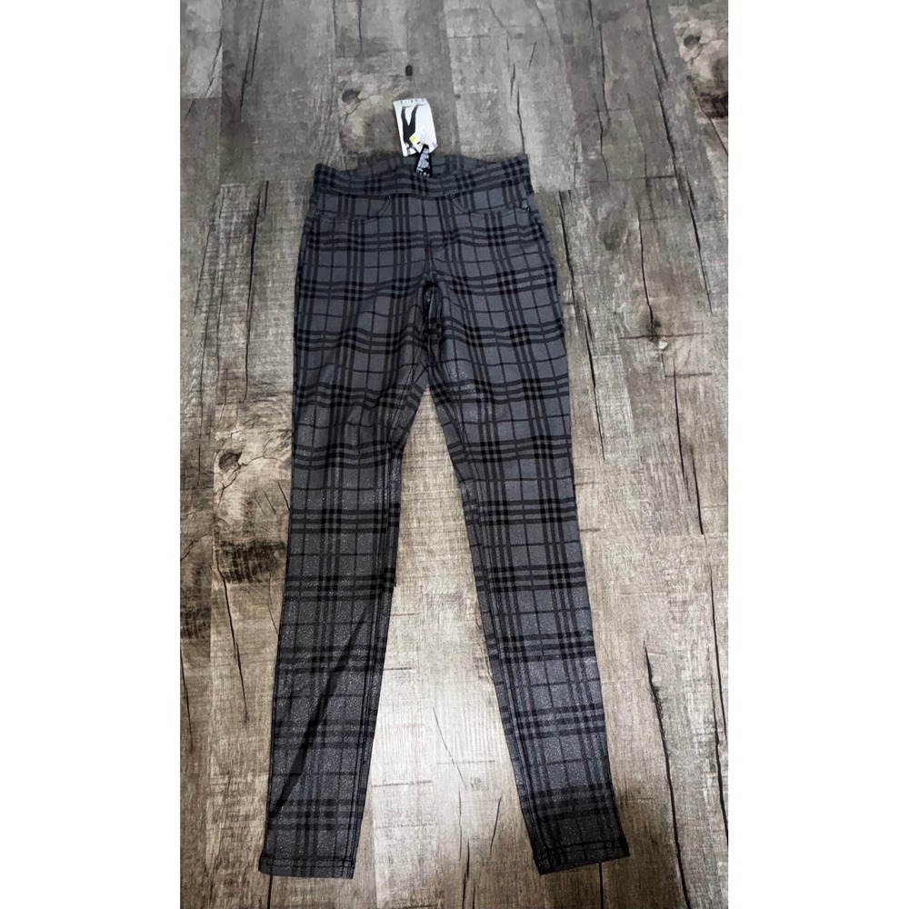 HUE Womens Foil Plaid Printed Leggings Grey Metallic XS